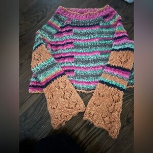 Free people - wore  once!! Striped Multicolor Sweater with Crochet Sleeves